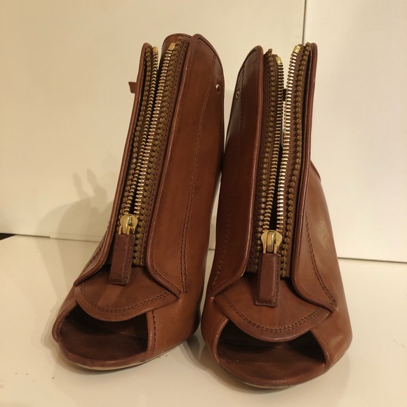 GIVENCHY Peep Toe Zip Front Leather Ankle Boot Gladiator Sandal Cognac, 37.5 - Picture 2 of 10